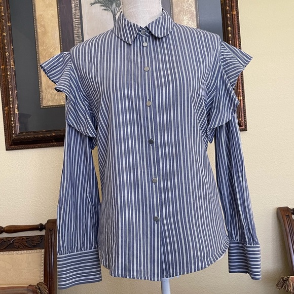 Oliver Bonas frilled pinstripe shirt blouse - Picture 4 of 11